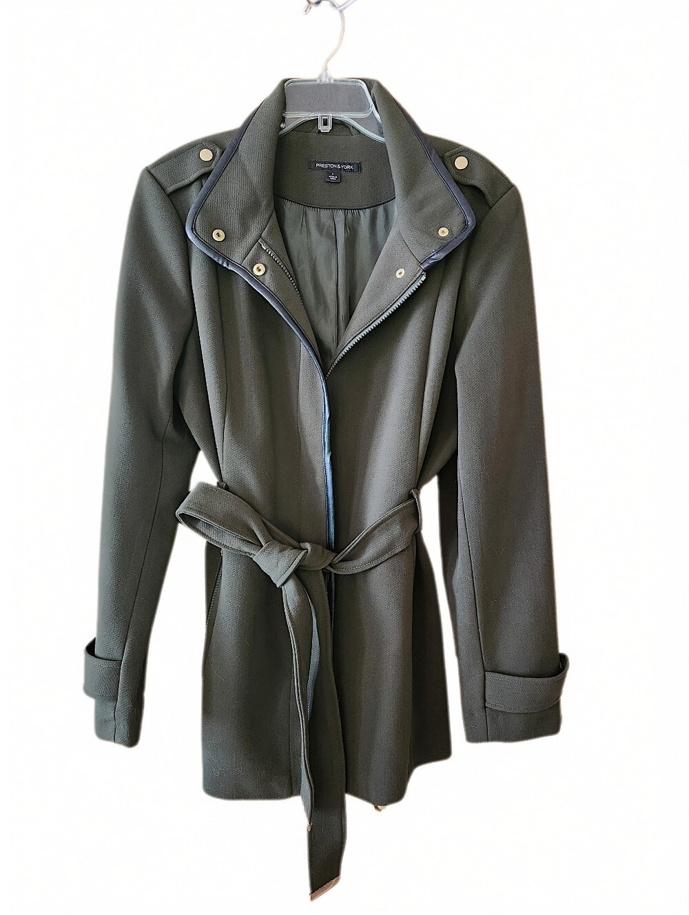 Preston and York Military Coat Funnel Collar Olive Green Size Large